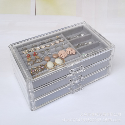 Three-Drawer Cosmetics Storage Box Jewelry Necklace Finishing Box Earring Ring Display Stand Flannel Tray Storage Box