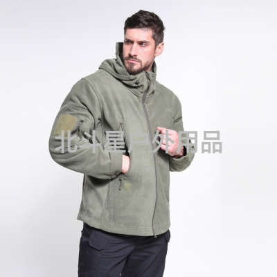 Men's Hooded Fleece Jacket Thermal Fleece Polar Fleece Jacket Windproof Outdoor Sports Charge Fleece Sweater