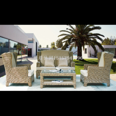 Outdoor Rattan Sofa Outdoor Courtyard Waterproof and Sun Protection Rattan Sofa Garden Combination Furniture Leisure 