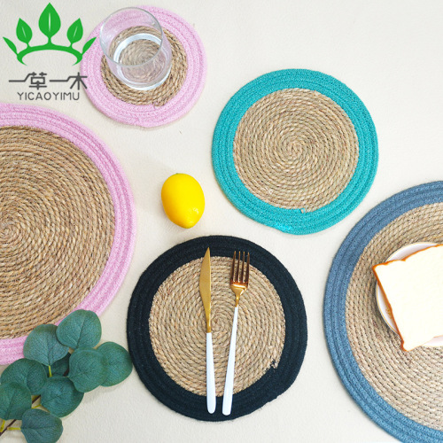 japanese style cup mat bowl mat round placemat jute western-style placemat wholesale high temperature resistant non-slip tableware heat proof mat coaster