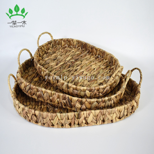 water hyacinth grass household woven storage basket desktop tray snack snack bread storage basket toy storage basket