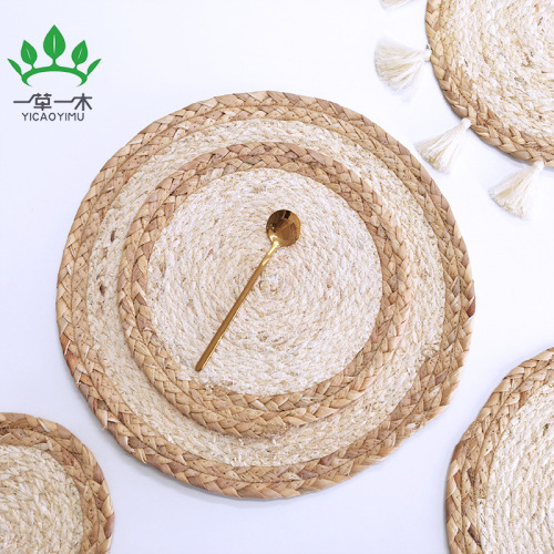 pastoral style straw woven western-style placemat woven heat proof mat water hyacinth round placemat corn husk mat photography decorations