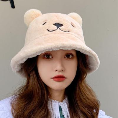 New Autumn and Winter Fisherman Hat Women Korean Style Fashion Bear Sweet Cute Lamb Wool Thickened Warm Hat Wholesale