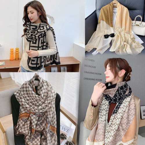 south korea dongdaemun popular cotton and linen scarf for women autumn and winter new all-matching warm fashion h letter bib shawl