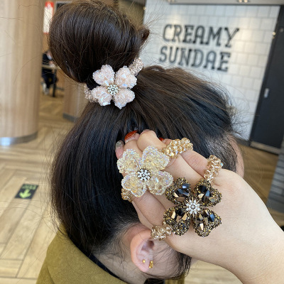 Cross-Border Clover Crystal Head Rope Graceful Online Influencer Tie Hair Large Intestine Hair Ring Korean Style Little Bear Hair Rope Hair Accessories Wholesale