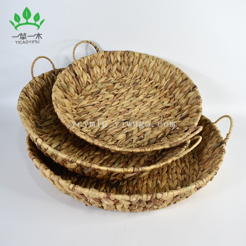 woven water hyacinth round grass woven basket snack finishing storage basket sundries straw woven storage basket fruit bread basket