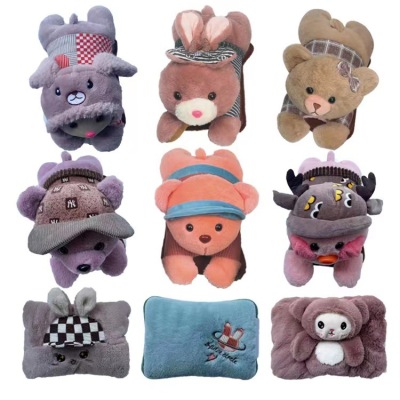Factory Wholesale New Charging Hot Water Bag Cartoon Plush Hand Warmer Water Injection Explosion-Proof Electric Warming Heating Pad