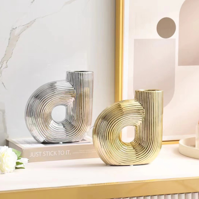 Nordic Electroplating Simple Alphabet Ceramics Vase Home Wedding Hotel Ornaments Crafts