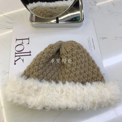 2022hat Women's Thick Knitted Woolen Cap Autumn and Winter Versatile Big Head Circumference Loose Ins Fashion Knitted Hat
