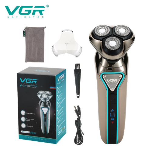 gr cross-border electric shaver washed men‘s special shaving rotary three-blade digital display shaver v-323