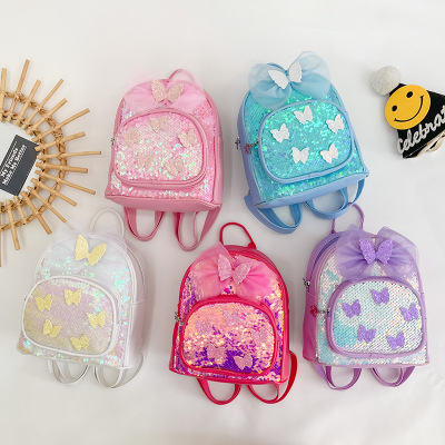 Korean Style Children's Backpack 2022 New Western Style Girls' Travel Snack Backpack Fashionable Sequins Kindergarten Backpack