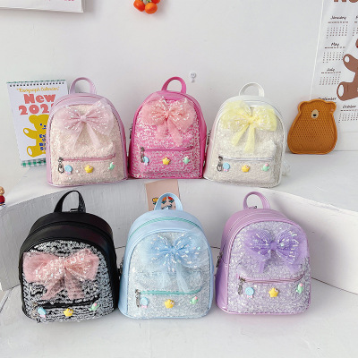 Children's Backpack 2022 New Western Style Lace Bow Kindergarten Backpack Fashionable Sequins Girls' Backpack