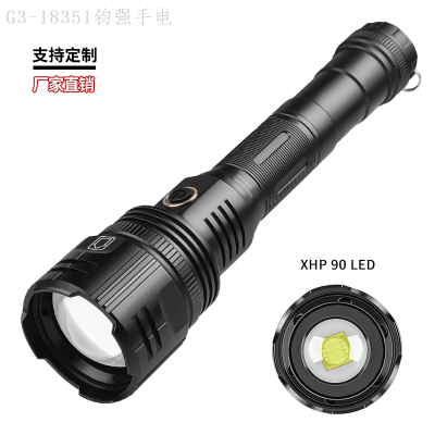 Cross-Border Xhp90 Flashlight Tube Rechargeable Zoom Detachable Flashlight 30W LED White Laser Long Shot Flashlight Tube