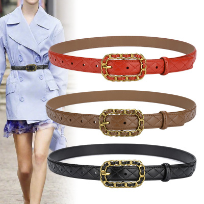 New Sponge Belt Genuine Leather Women's Belt with Casual Belt Women's Genuine Leather Two-Layer Cowhide Belt Slim Waist Belt Wholesale