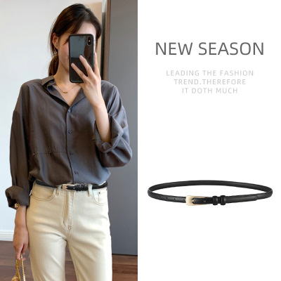 Factory Direct Sales New Belt Women's Leather Thin Belt Women's Casual Trendy Culottes with Wholesale