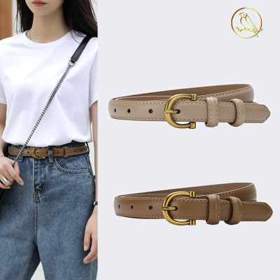 Simple Women's Fashion Belt Casual All-Matching Genuine Leather Belt Ins Style Thin Belt Denim Slim Belt Wholesale