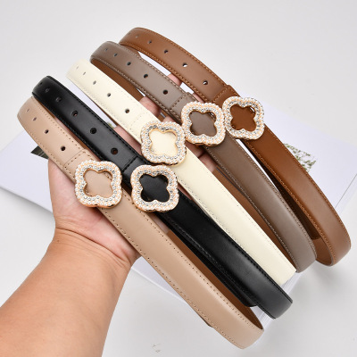 All-Match Pattern Ddiamante Buckle Genuine Leather Two-Layer Cowhide Belt Female Ornament Coat with Jeans Strap in Stock Wholesale