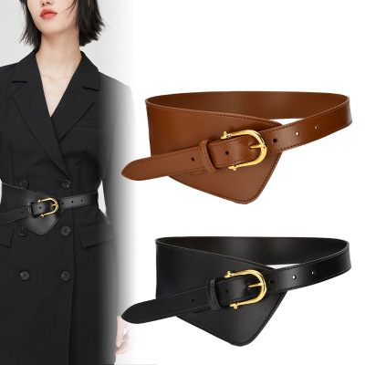 Popular Wide Belt Women's Leather Decoration Versatile Cowhide Girdle Girdle Match with Coat Coat Waist-Tight Leather Belt Wholesale