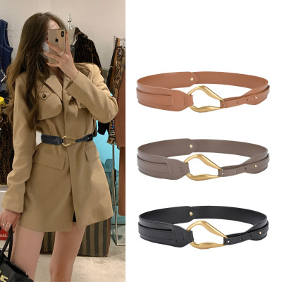 Fashionable Genuine Leather Decorative Belt All-Match Coat Sweater Elastic Wide Belt Waist Outer Wear Waist Seal with Dress