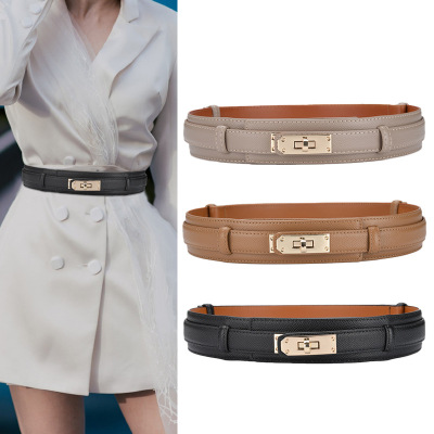 New Women's Belt Lock Style Decorative Fashion Girdle with Dress Tight Waist Leather Belt Wide Waist Seal Belt