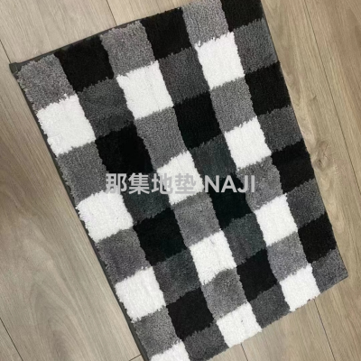Black and White Plaid Microfiber TPR Non-Slip Wear-Resistant Sole Floor Mat Home Door Mat Bathroom Door Mat Room Bedside Carpet