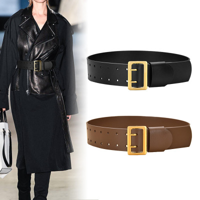 Waist Seal Female Versatile Belt Decorative Belt Female Wide Version with Skirt Coat European and American Ins Waist Fashion Leather Belt
