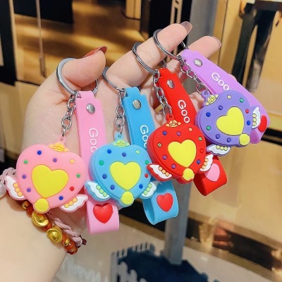 Cartoon Soft Rubber Peach Heart Keychain Love Key Ring Children Couple Bags Automobile Hanging Ornament Key Chain Small Gift