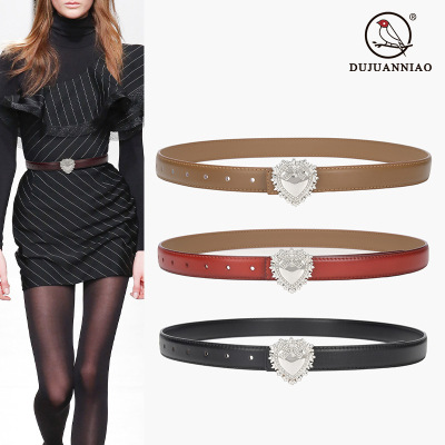 Silver Love Buckle Belt Women's Simple All-Match Fashion Korean Leather Decorative Belt Jeans Strap Trendy