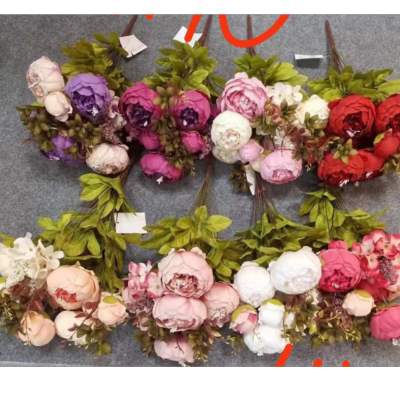 13-Head Oil Painting Peony High Quality Flower Arrangement Living Room Artificial Flower Home Wholesale Silk Flower