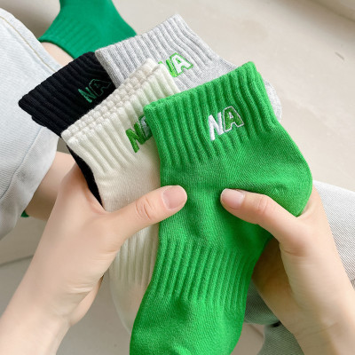 Socks Women's Summer Socks Trendy Ins Green Net Red Spring Pure Color Cotton Sports Basketball NA White Japanese Style Mid-Calf Length Socks
