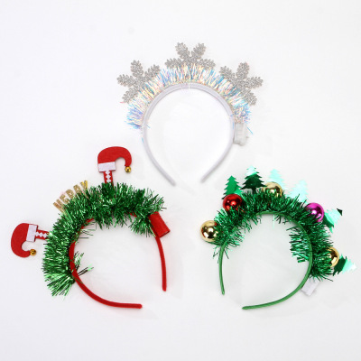 Rl569 New Christmas Ball Feather Headband White Snowflake with Light Hair Accessories Elf Foot Inverted Headband Crafts