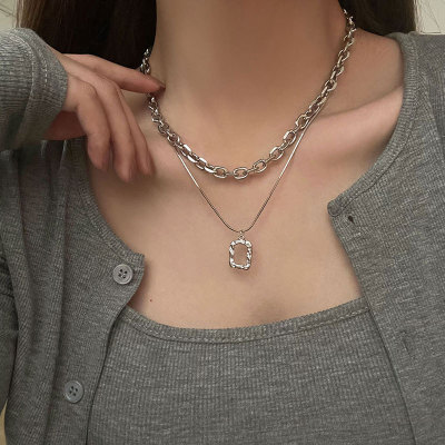 INS Cold Style Titanium Steel Double-Layer Necklace for Women 2022 New Trendy Hip Hop Light Luxury Minority Sweater Chain Accessories