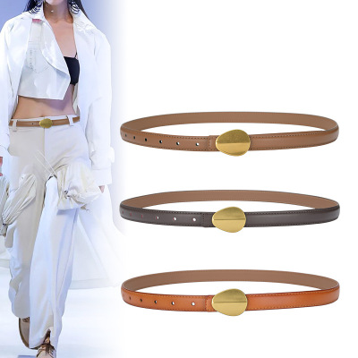 New Gold Buckle Pure Cowhide Thin Belt Fashion Dress Decoration Thin Belt Jeans Strap Corset Women Wholesale