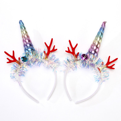 Rl567 Luminous Unicorn Headband Unicorn Red Antlers Feather Hair Accessories Christmas New Headband Holiday Night Market