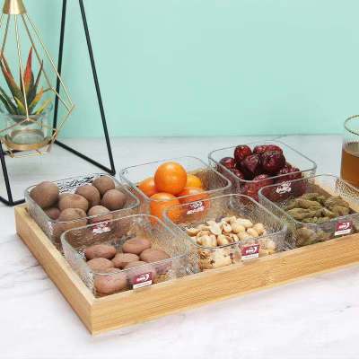 Green Apple Divided Fruit Plate Household Living Room Coffee Table Snack Candy Box Retro Glass Dried Fruit Tray Snack Plate