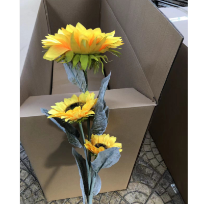 3 Heads Long Brush Holder Sunflower Simulation Home Foreign Trade Decorative Flower Arrangement