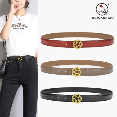 Products in Stock New Women's Belt Pin Buckle Belt Women's Thin Pure Cowhide All-Match Simple Denim Suit Skirt Pant Belt