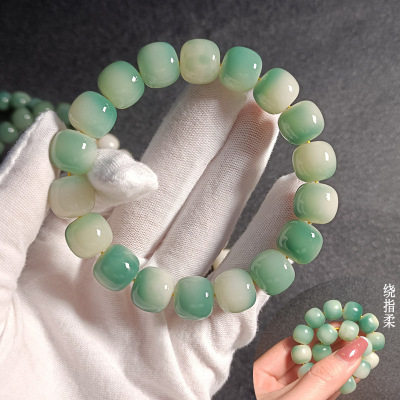 Tiktok Natural Yin Leather Gradient Green Bodhi Bracelet White Jade Bodhi Bracelet Men's and Women's Rosary Collectables-Autograph Rosary