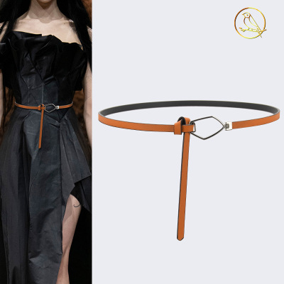Thin Belt Female Ornament Dress Waist Trimming Versatile Suit Summer Simplicity Knotted Small Belt with Shirt Genuine Leather