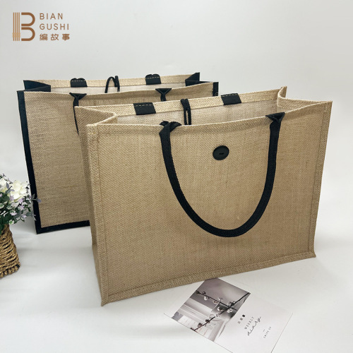 simple unprinted burlap handbag jute portable shoulder bag printable logo cotton linen canvas eco-friendly shopping bag