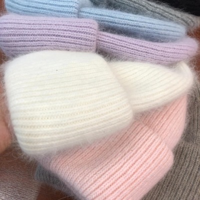 Hat Female Autumn and Winter Korean Knitted Hat Versatile Rabbit Fur Hat Angora Rabbit Fur Sleeve Cap Thick Warm Hat