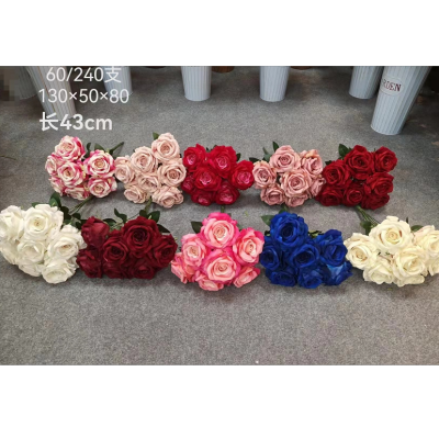 7-Head Flannel Big Horn Rose Velvet Artificial Flowers Artificial Flower Home Decoration Export Manufacturer