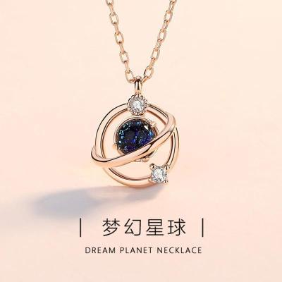 Titanium Steel Fantasy Planet Universe Necklace Female Mori Short Clavicle Chain Jeweled Pendant Glaze Starry Sky Necklace Female
