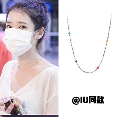S925 Sterling Silver Rainbow Beanie Necklace for Women Ins Cold Style Necklace IU Same Style Temperament Clavicle Chain Silver Jewelry Wholesale
