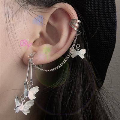 Internet Celebrity Same Style Girl Cold Style Cool Butterfly Studs Korean Earrings Female Ear Clip Earrings Factory Direct Sales