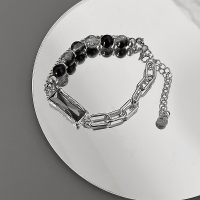 Niche Design Black Onyx Beaded High-Grade Bracelet Female Ice Crack Beads Patchwork Easy Matching High-Grade Hip Hop Hand Jewelry