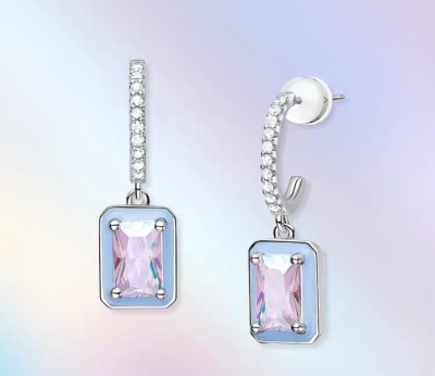 [Same Style with Luo Ying] He Jia He Jia Barbie Aurora Small Rock Candy Earrings Square Eardrops Design Sense Earrings Earrings