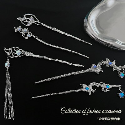 Special-Interest Design Cold Style Irregular Moonstone Hairpin Female High Sense Antique Hair Clasp Daily Hair Ornaments Wholesale