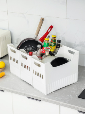 Yangxiaomu New Chinese Style Kitchen Storage Box Office Folder Storage Box Handle Pulley Storage Basket