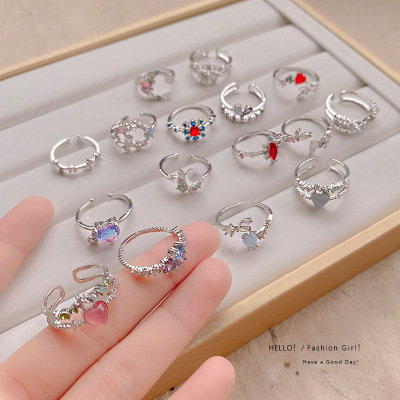 Korean-Style Micro-Inlaid Crystal Zircon Pearl Ring Women's Open Adjustable Sweet French Flower Ring Bracelet Wholesale